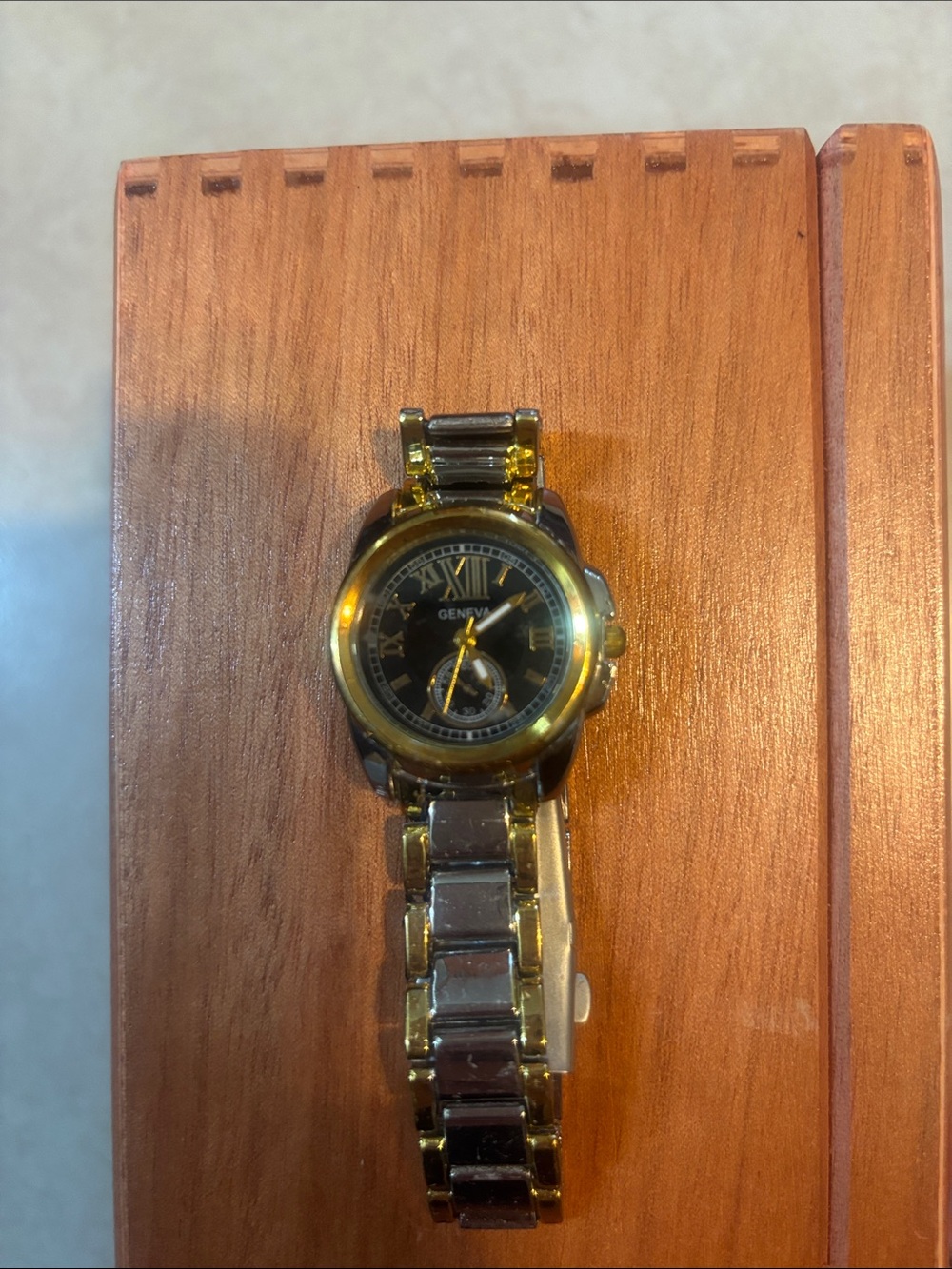 Geneva Two-Tone Gold and Silver Men’s Watch with Black Dial
